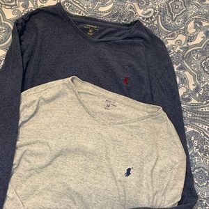 Two Polo Long Sleeve V-Neck Long Sleeved Shirts Medium